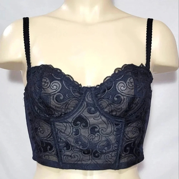 34B Gilligan O'Malley Semi Sheer Embroidered Lace Underwire Longline Bustier Bra - Picture 1 of 5